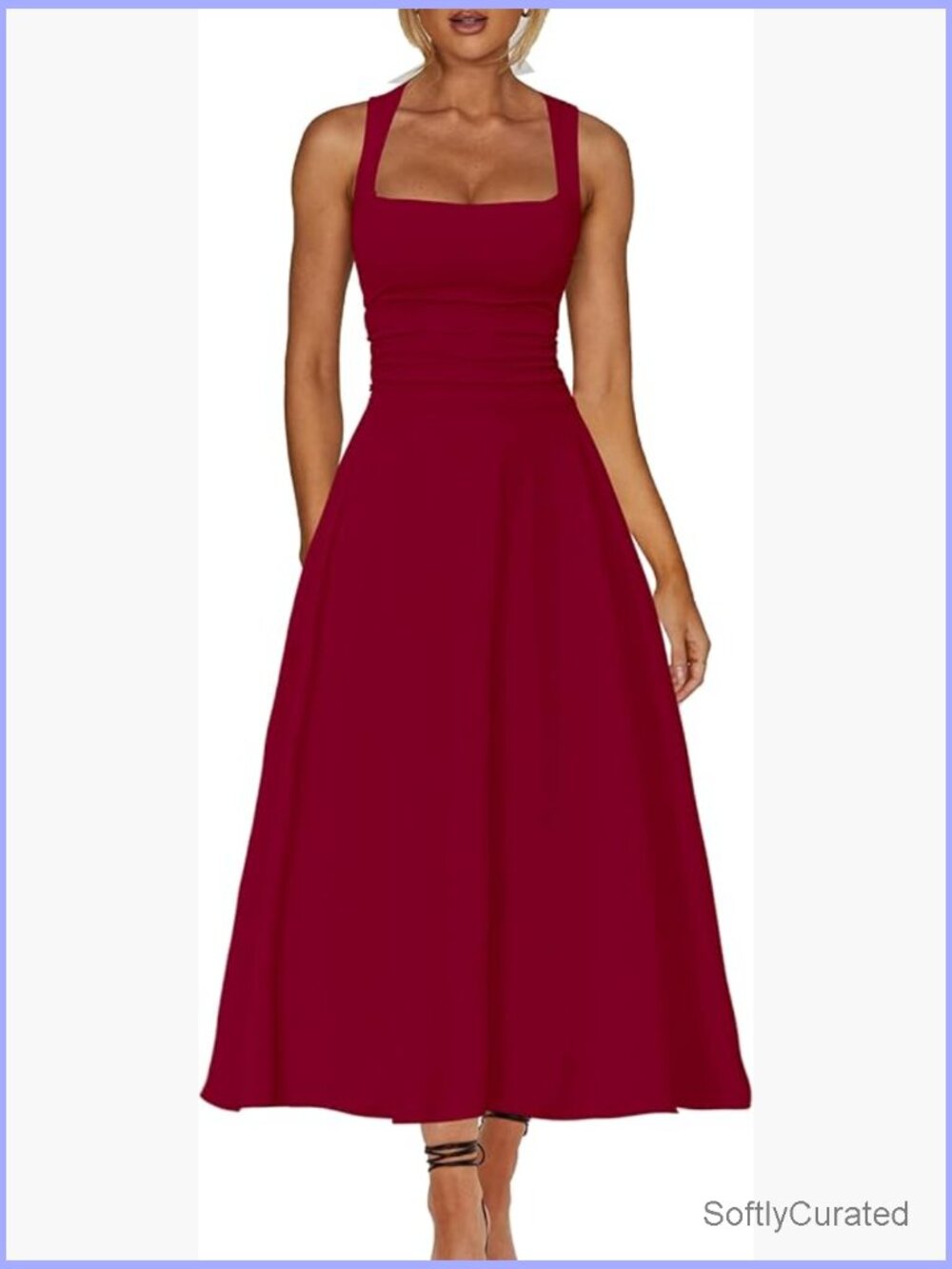 Women's Square Neck Corset Maxi Dress Ruffle Ruched A-Line Flowy